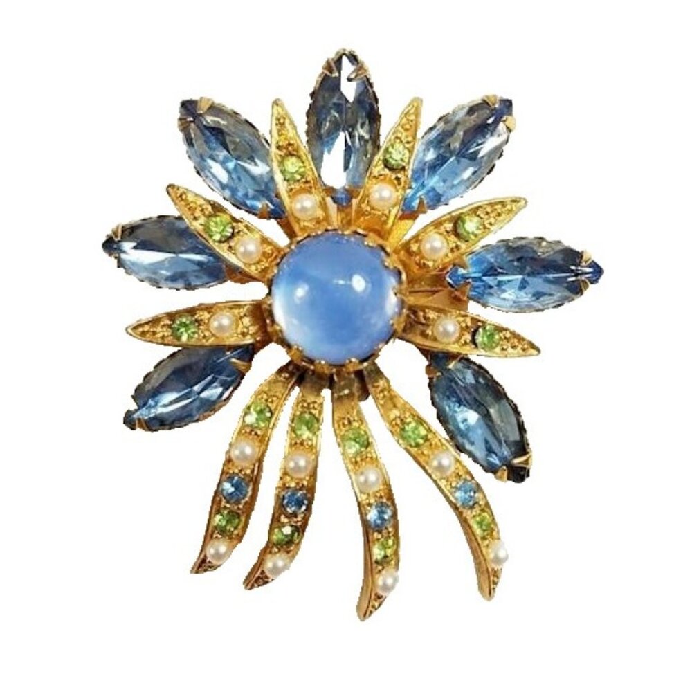 Vintage Selini Brooch Rhinestone Sunburst or Flower Brooch